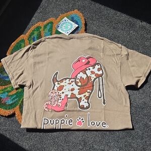 Tan T-Shirt with Cowboy Dog Design